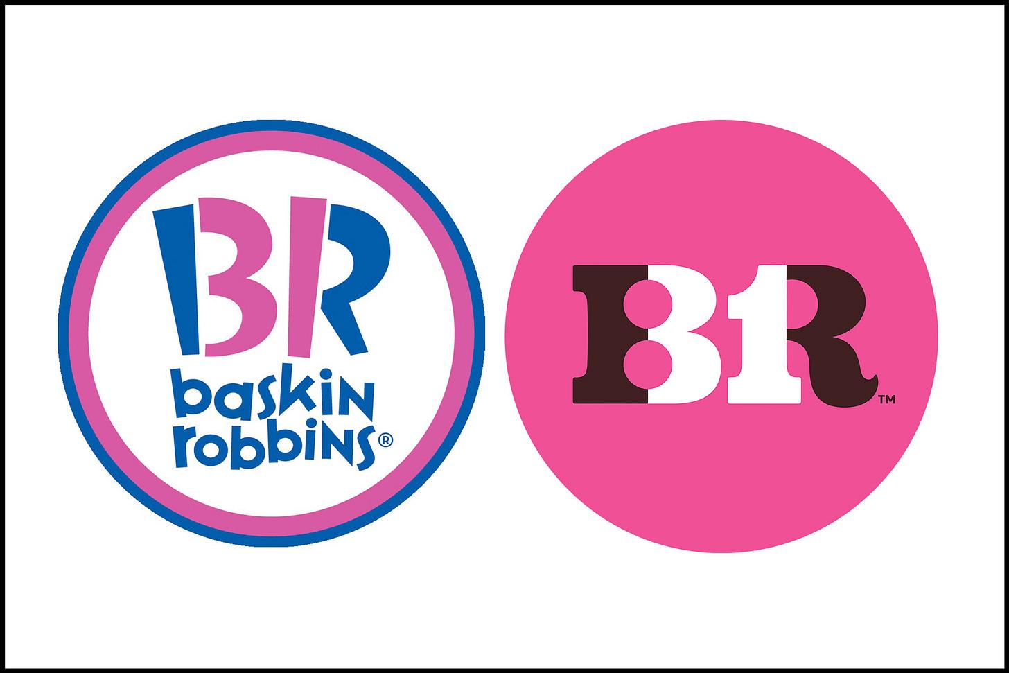 Baskin Robbins logo before and after the 2022 rebrand