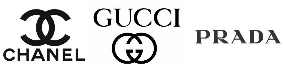 Black brand logos: Chanel, Gucci, Prada