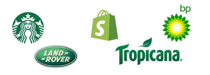 Green brand logos: Starbucks, Shopify, BP, Land Rover, Tropicana