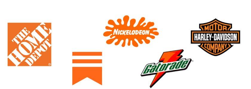 Orange brand logos: The Home Depot, Substack, Nickelodeon, Gatorade, Harley-Davidson