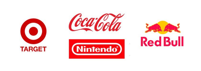 Red brand logos: Target, Coca-Cola, Nintendo, Red Bull