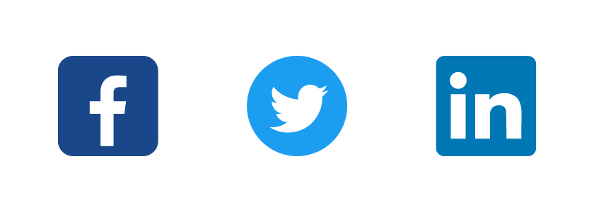 Facebook, Twitter, and LinkedIn logos — all blue