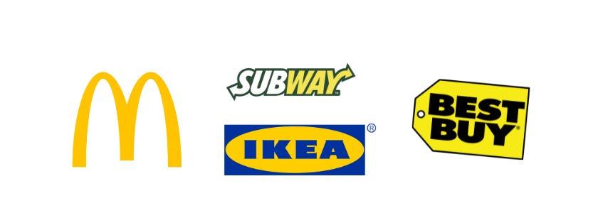 Yellow brand logos: McDonald's, Subway, IKEA, Best Buy